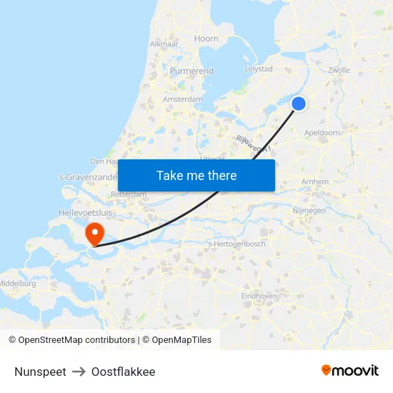Nunspeet to Oostflakkee map