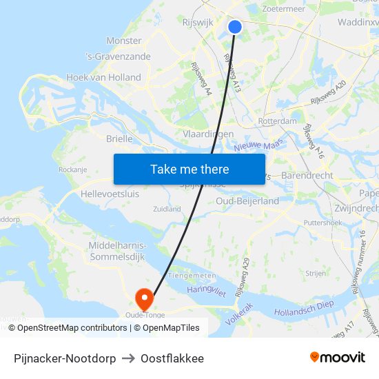 Pijnacker-Nootdorp to Oostflakkee map