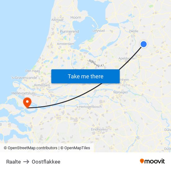 Raalte to Oostflakkee map