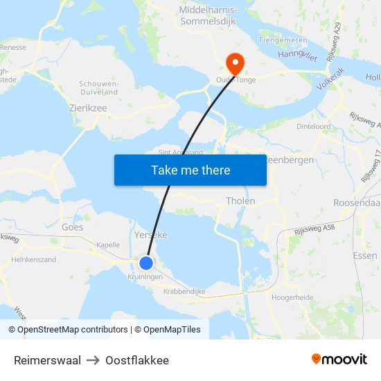 Reimerswaal to Oostflakkee map