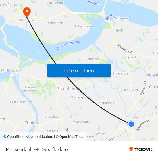 Roosendaal to Oostflakkee map