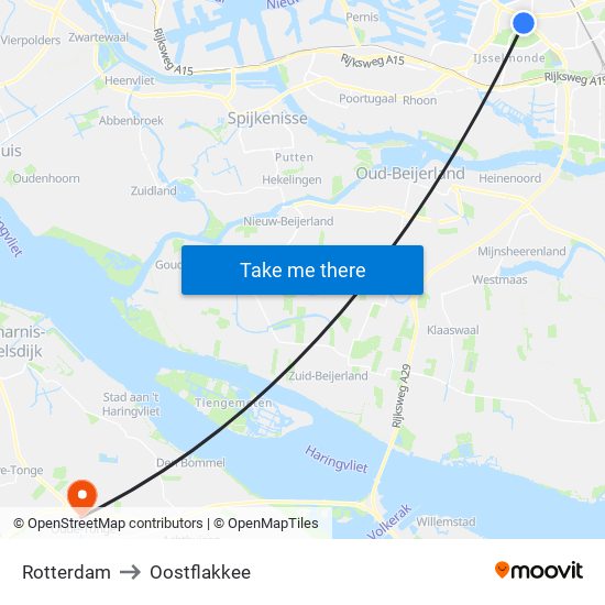 Rotterdam to Oostflakkee map