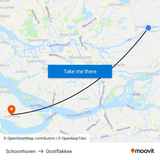 Schoonhoven to Oostflakkee map