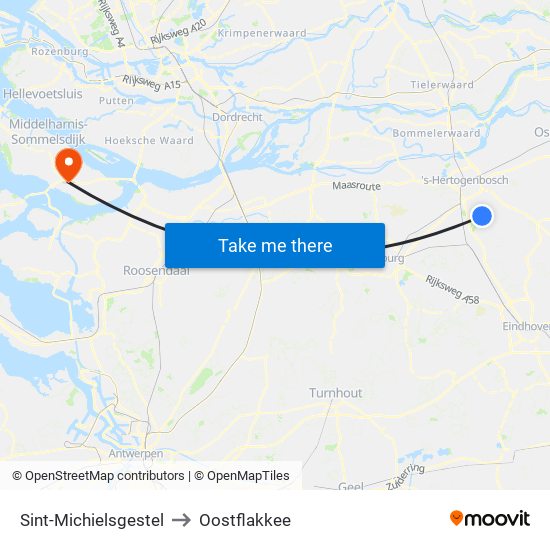 Sint-Michielsgestel to Oostflakkee map