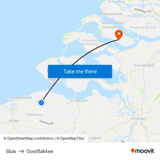 Sluis to Oostflakkee map