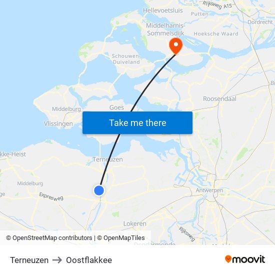 Terneuzen to Oostflakkee map