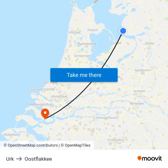 Urk to Oostflakkee map