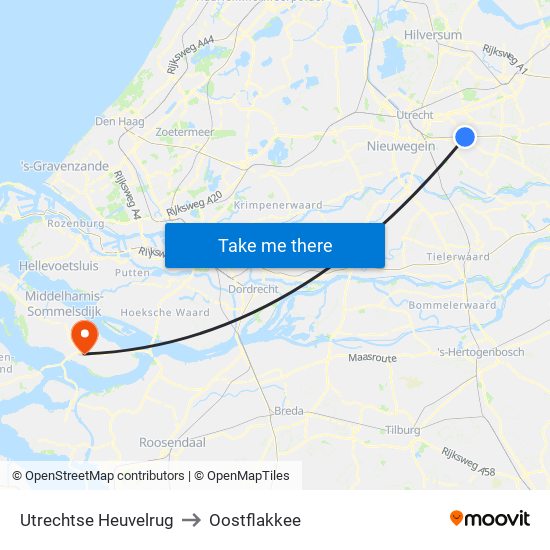 Utrechtse Heuvelrug to Oostflakkee map