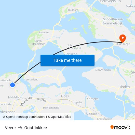 Veere to Oostflakkee map