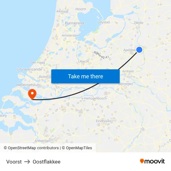 Voorst to Oostflakkee map