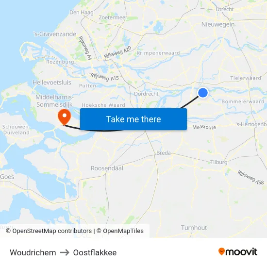 Woudrichem to Oostflakkee map