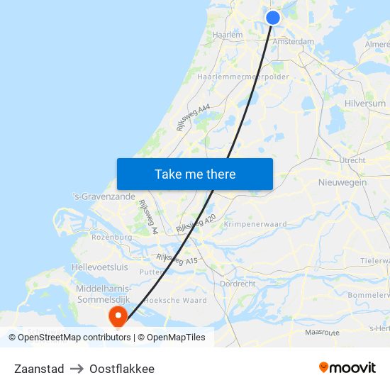 Zaanstad to Oostflakkee map