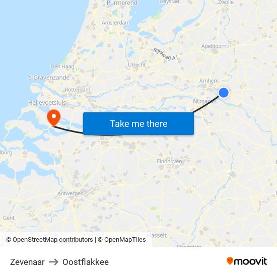 Zevenaar to Oostflakkee map