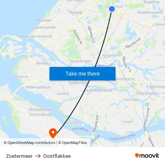 Zoetermeer to Oostflakkee map