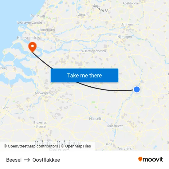 Beesel to Oostflakkee map