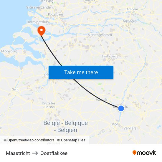 Maastricht to Oostflakkee map