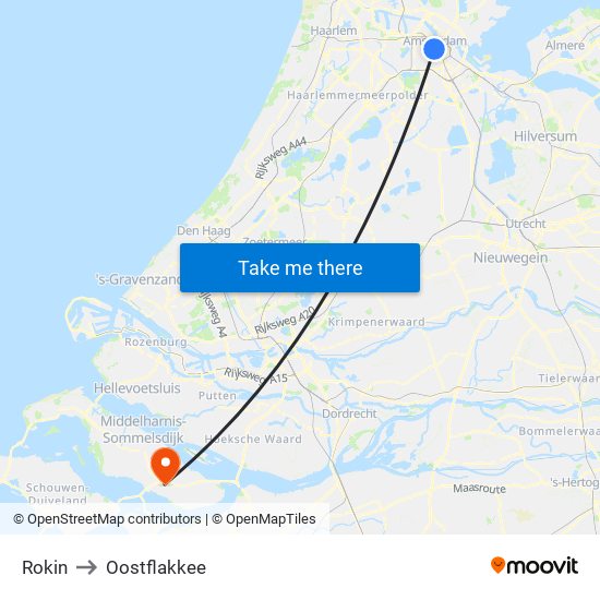 Rokin to Oostflakkee map
