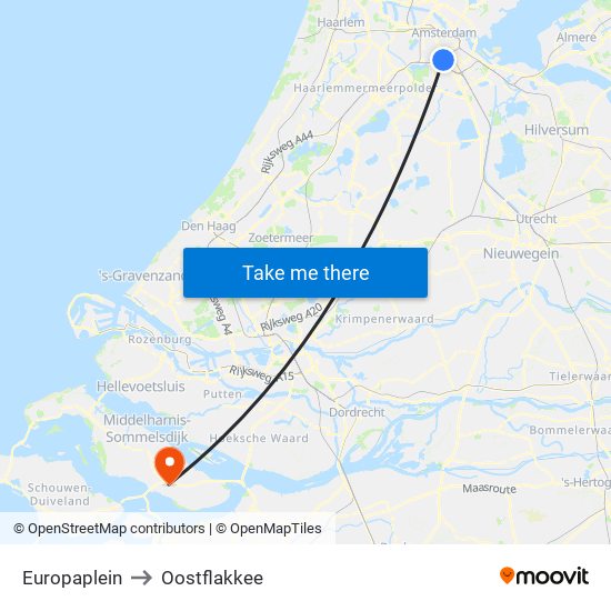 Europaplein to Oostflakkee map