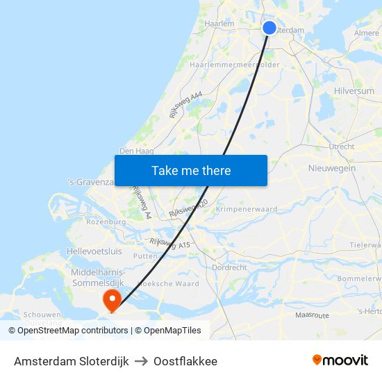 Amsterdam Sloterdijk to Oostflakkee map