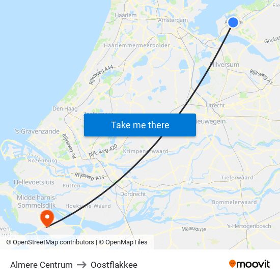 Almere Centrum to Oostflakkee map