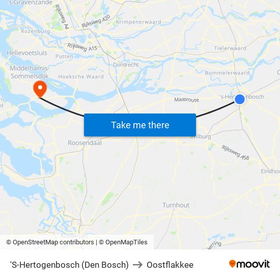 'S-Hertogenbosch (Den Bosch) to Oostflakkee map
