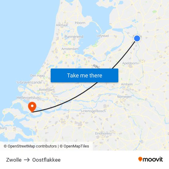 Zwolle to Oostflakkee map