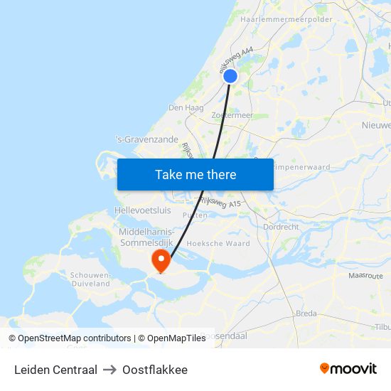 Leiden Centraal to Oostflakkee map