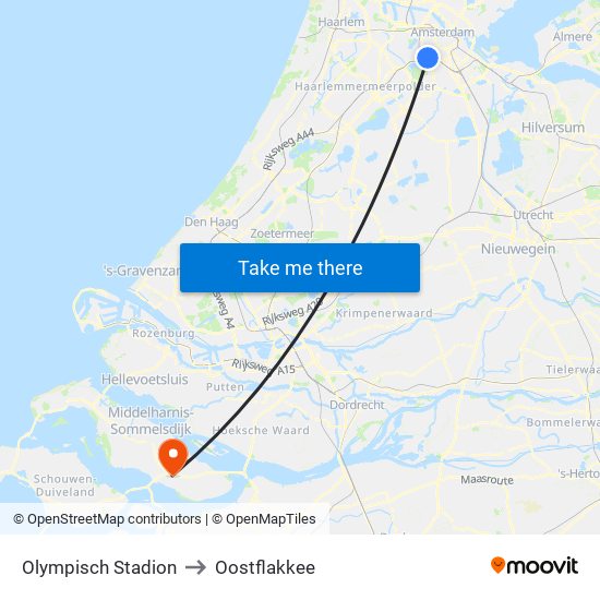 Olympisch Stadion to Oostflakkee map