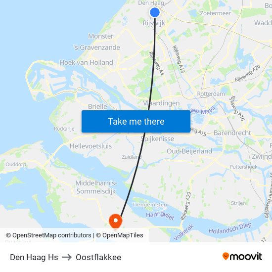 Den Haag Hs to Oostflakkee map