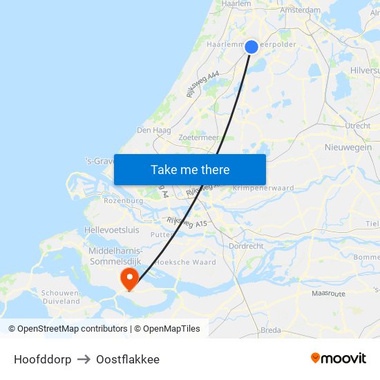 Hoofddorp to Oostflakkee map