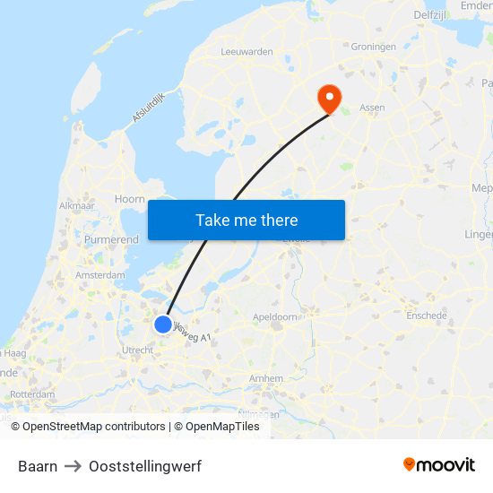 Baarn to Ooststellingwerf map