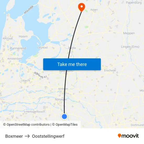 Boxmeer to Ooststellingwerf map