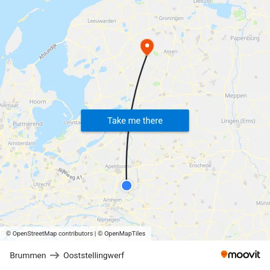 Brummen to Ooststellingwerf map