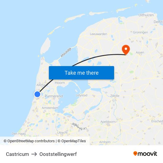 Castricum to Ooststellingwerf map