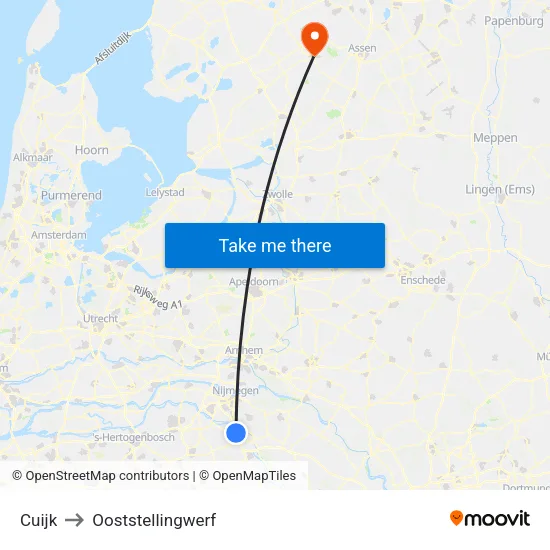Cuijk to Ooststellingwerf map