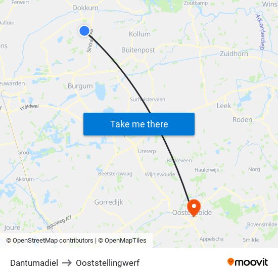 Dantumadiel to Ooststellingwerf map