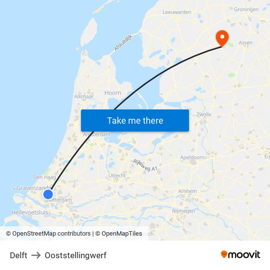 Delft to Ooststellingwerf map