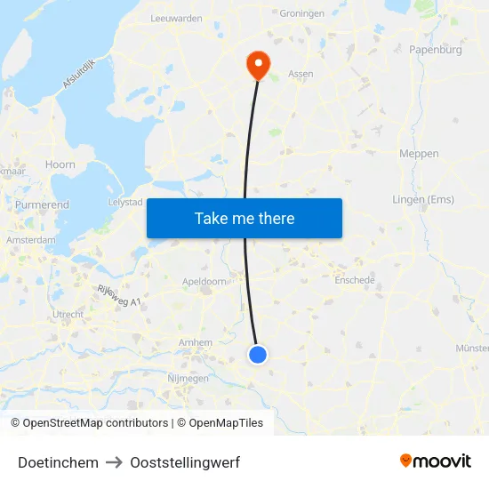 Doetinchem to Ooststellingwerf map