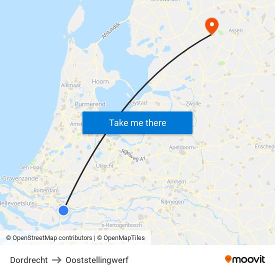 Dordrecht to Ooststellingwerf map