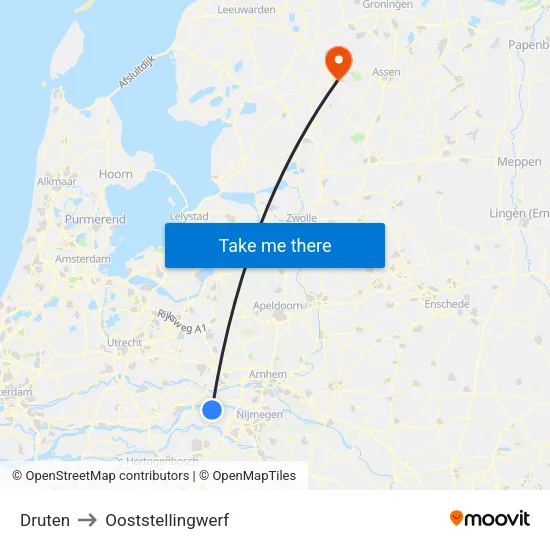 Druten to Ooststellingwerf map