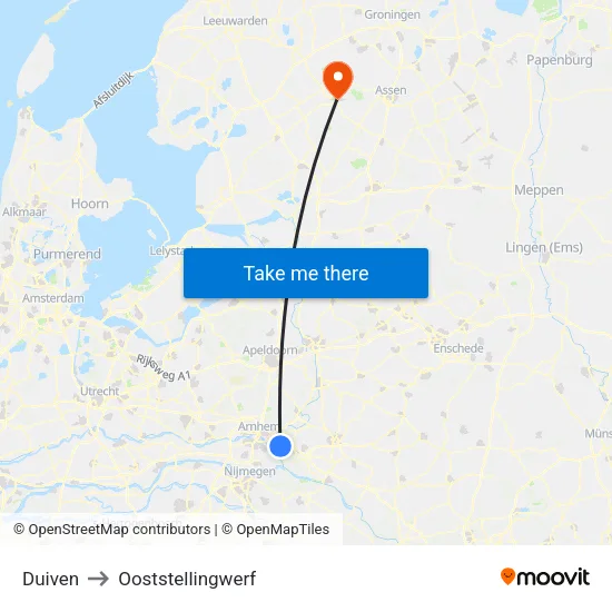 Duiven to Ooststellingwerf map
