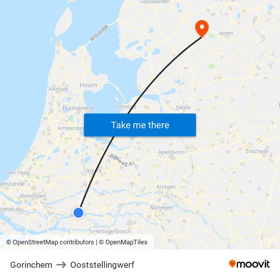 Gorinchem to Ooststellingwerf map