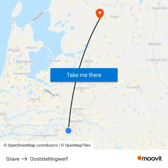Grave to Ooststellingwerf map