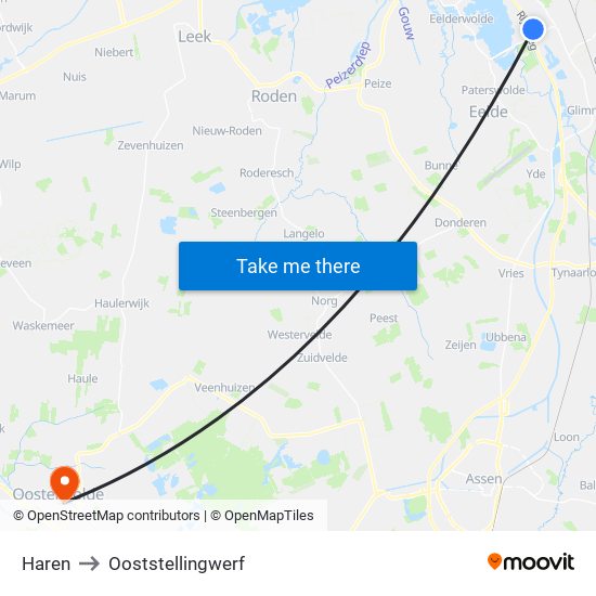 Haren to Ooststellingwerf map