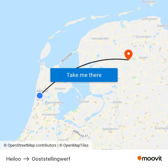 Heiloo to Ooststellingwerf map