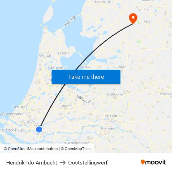 Hendrik-Ido-Ambacht to Ooststellingwerf map
