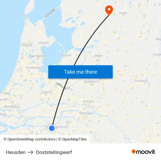 Heusden to Ooststellingwerf map