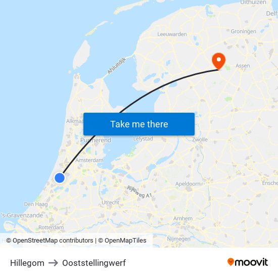 Hillegom to Ooststellingwerf map