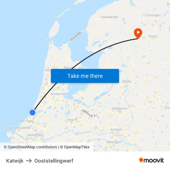 Katwijk to Ooststellingwerf map