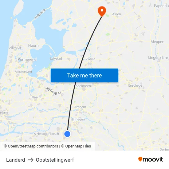 Landerd to Ooststellingwerf map